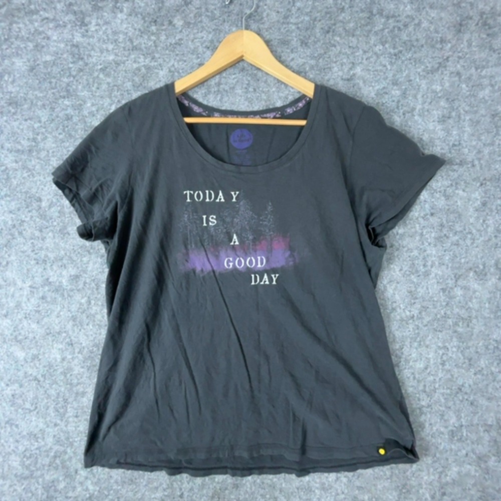 Life is Good Graphic Tee Women XL Charcoal Today Is A Good Day Pine Trees Cotton